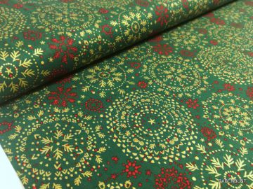 Ein schöner Deko-Stoff Mandala grün/gold. Für Weihnachtliche Dekoartikel bestens geeignet oder Kissenbezüge, Patchwork. 140cm breit, 100% Baumwolle, 40°C waschen. Ökotext 100 