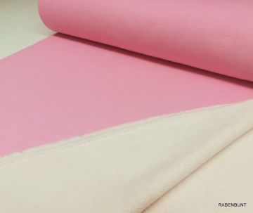 Lammfleece Strick rosa, für Overals, Jacken, Mäntel, bestens geeignet. 135cm breit, 100% Baumwolle. Waschen bei 30°C .