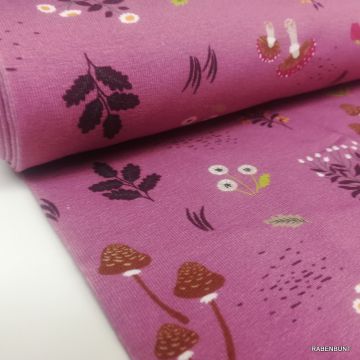 Baumwolljersey Forest Animals lila. Wunderbar für T-Shirts, Kleider, Hose und Schals geeignet.
150cm breit, Feinwäsche 30°C 90% Baumwolle 10% Elastan. Hilco Stoffe.