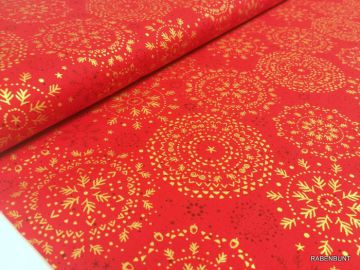 Ein schöner Deko-Stoff Mandala rot/gold. Für Weihnachtliche Dekoartikel bestens geeignet oder Kissenbezüge, Patchwork. 140cm breit, 100% Baumwolle, 40°C waschen. Ökotext 100 