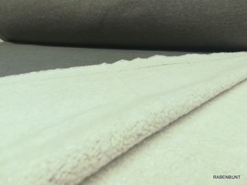 Lammfleece Strick grau, für Overals, Jacken, Mäntel, bestens geeignet. 135cm breit, 100% Baumwolle. Waschen bei 30°C .