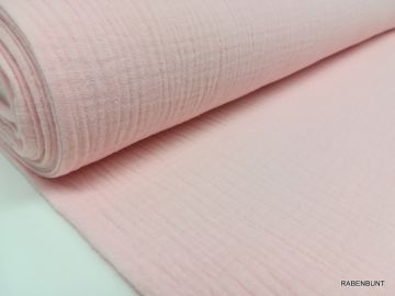 Musselin uni rosa. 100% Baumwolle, 130cm breit. Bei 30°C waschbar. 